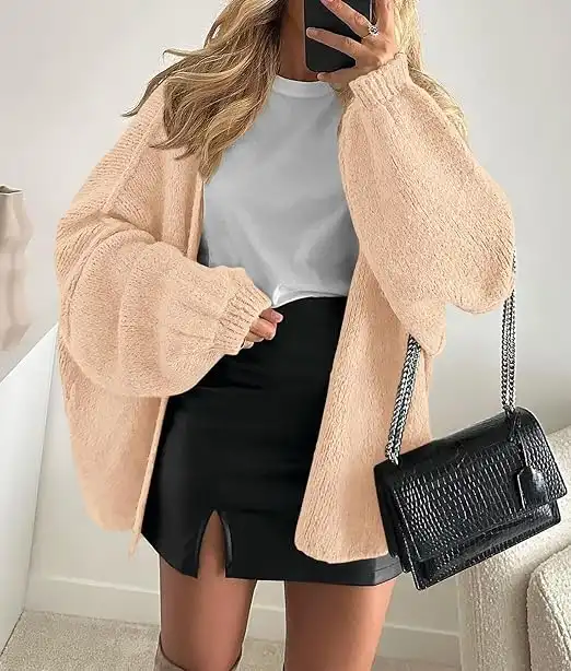 Womens Oversized Cardigan Sweaters 2026 Fall Long Lantern Sleeve Knit Open Front Lightweight Sweater